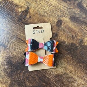Handcrafted One of A Kind 
Orange & Black Kids Bow Hair Clip Set